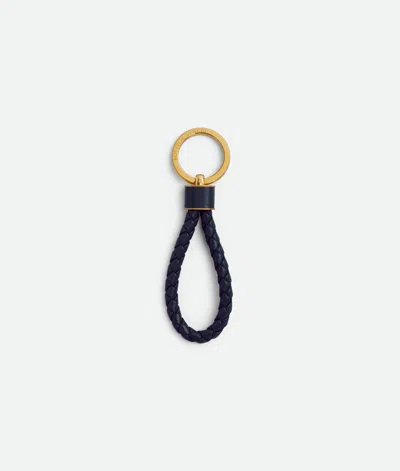 Bottega Veneta Intrecciato Leather And Gold-tone Keyring In Black