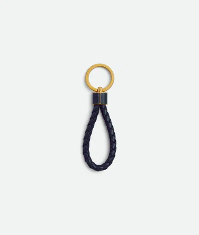 Bottega Veneta Intrecciato Leather And Gold-tone Keyring In Black