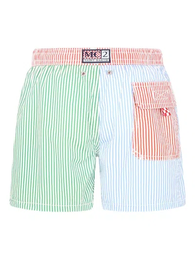 Mc2 Saint Barth Multicolor Swim Shorts For Boy With Logo In Green