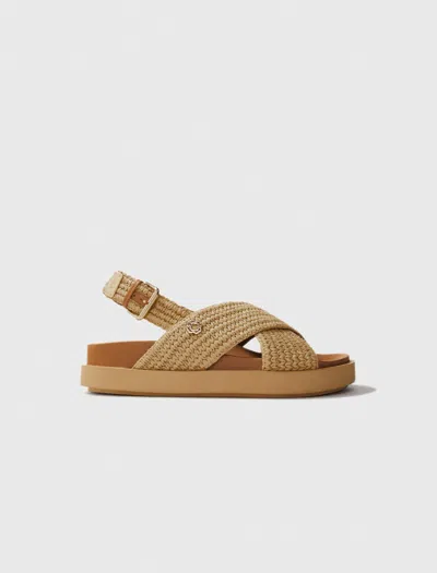 Maje Raffia-effect Flat Sandals In Beige