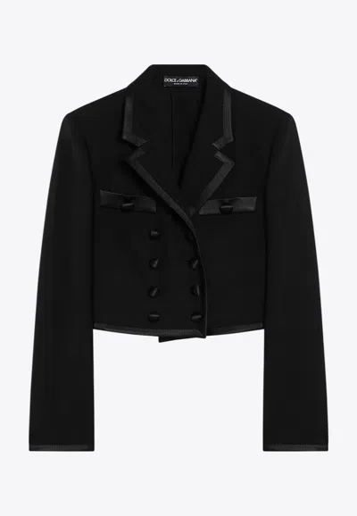 Dolce & Gabbana Cropped Double-breasted Black Jacket In Black