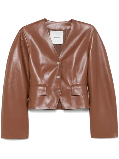 Nanushka Aniela Okobor Alt-leather Shorts In Henna In Brown