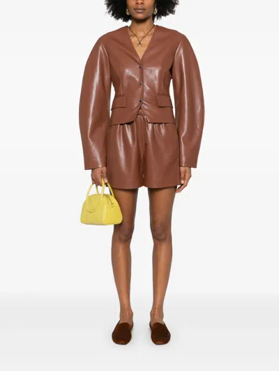 Nanushka Aniela Okobor Alt-leather Shorts In Henna In Brown