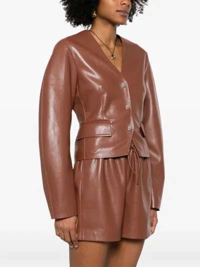 Nanushka Aniela Okobor Alt-leather Shorts In Henna In Brown