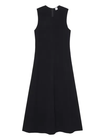 Totême Long Crew Neck Flared Hem Midi Dress In Black 001