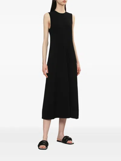Totême Long Crew Neck Flared Hem Midi Dress In Black 001