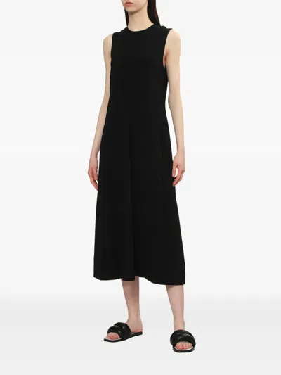 Totême Long Crew Neck Flared Hem Midi Dress In Black 001