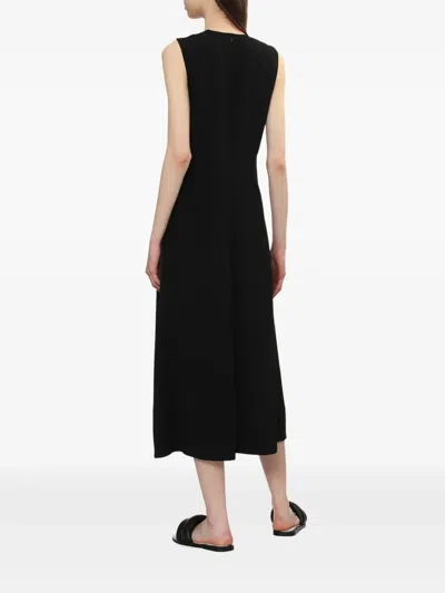 Totême Long Crew Neck Flared Hem Midi Dress In Black 001
