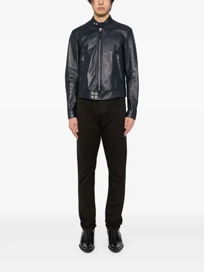 Tom Ford Selvedge Denim Straight Fit Jeans Logo Patch In Braun