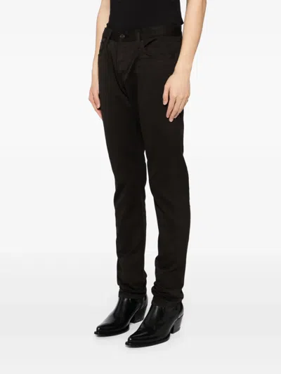 Tom Ford Selvedge Denim Straight Fit Jeans Logo Patch In Braun