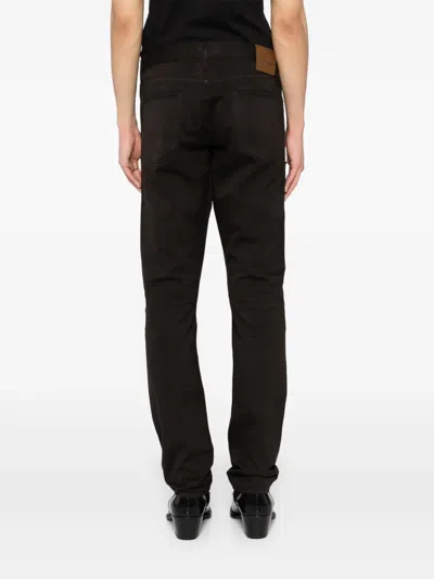 Tom Ford Selvedge Denim Straight Fit Jeans Logo Patch In Braun