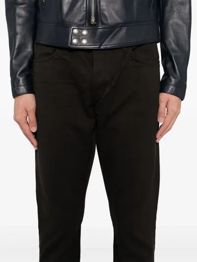 Tom Ford Selvedge Denim Straight Fit Jeans Logo Patch In Braun