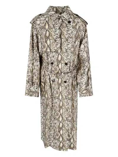 Isabel Marant Printed Animal Belted Waist Long Jacket In Beige