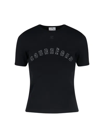Courrèges Crew Neck Fitted Silhouette Short Sleeves In Black