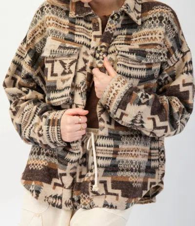 Easel Ethnic Print Aztec Jacket In Sandstone In Silver