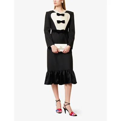 Valentino Black Midi Wool Dress With Bows