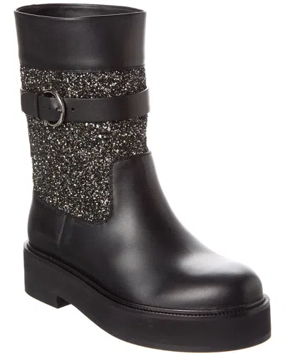 Ferragamo Ean Leather & Glitter Boot In Black