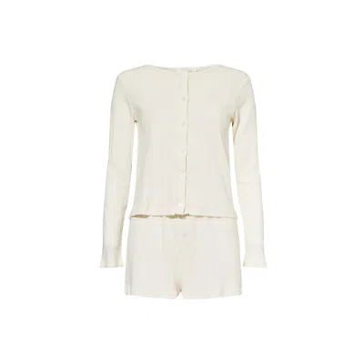 The Nap Co Womens Pointelle Open-work Cotton-knit Pyjama Set Buttermilk In Buttermilk