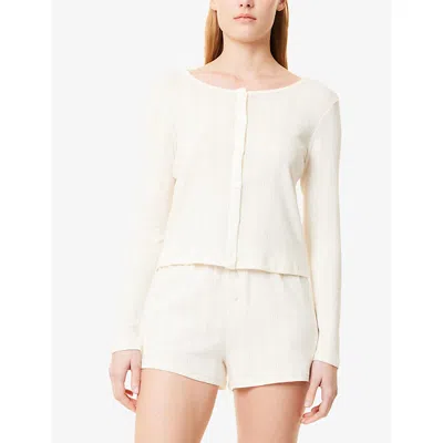 The Nap Co Womens Pointelle Open-work Cotton-knit Pyjama Set Buttermilk In Buttermilk