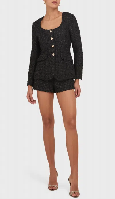 Amanda Uprichard Kya Long Sleeve Tweed Romper In Black