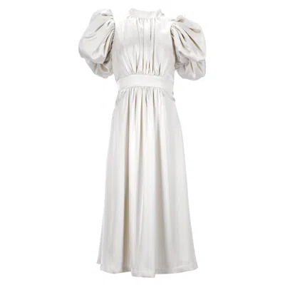 Rotate Birger Christensen Birger Christensen Noon Puffy-sleeved Midi Dress In White Polyester In White
