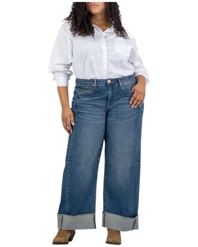 Kut From The Kloth Meg High Rise Wide Leg Fab Ab Roll Up Jeans In Commitment In Multi