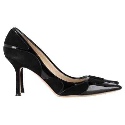 Jimmy Choo Black Suede And Patent Leather Pointed Toe Pumps In Black