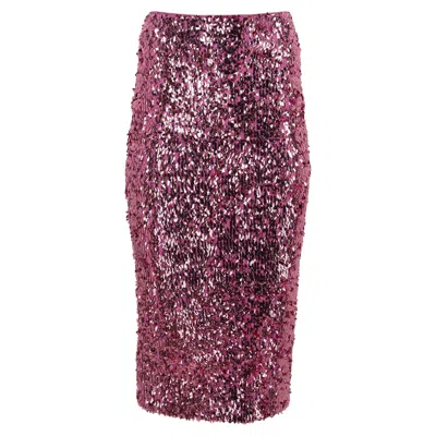 Rotate Birger Christensen Sequined Midi Pencil Skirt In Pink Polyester In Pink
