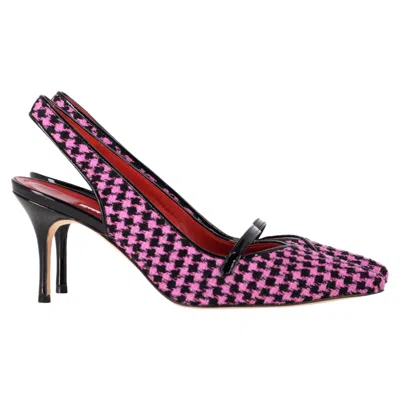 Manolo Blahnik Houndstooth Slingback Pumps In Pink Tweed In Pink