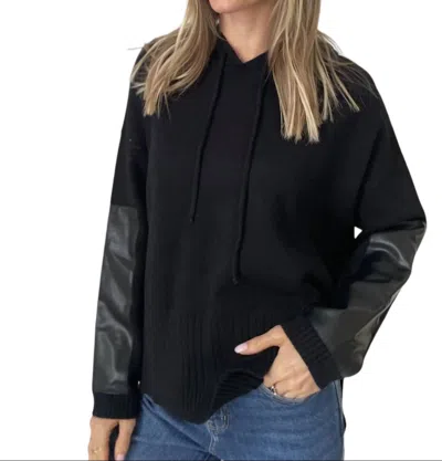 Six/fifty Rebecca Faux Leather Sleeve Sweater In Black