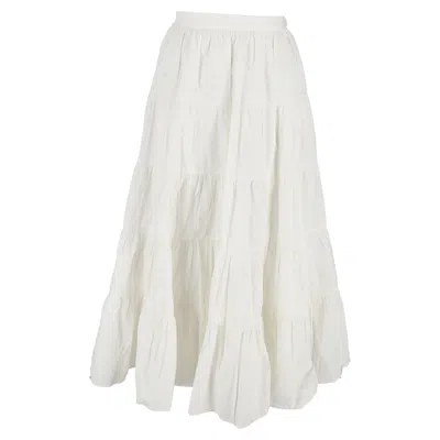 Ulla Johnson Tiered Lace Trim Skirt With Scallop Edge In White