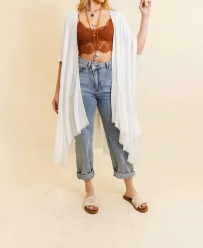 Leto Ruffle Edge Bohemian Lightweight Flowing Kimono Wrap Cover Up In Ivory In Multi