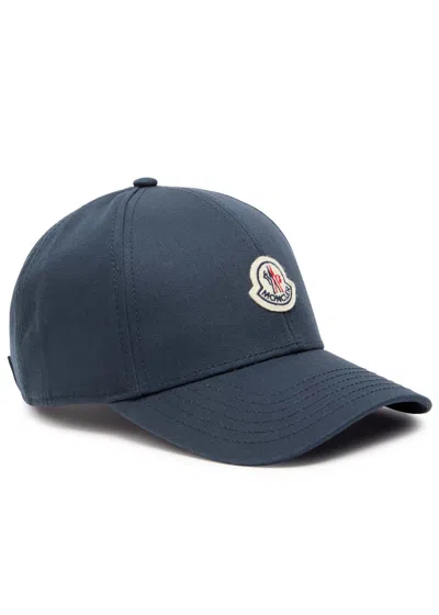 Moncler Men Cotton Gabardine Baseball Cap In Blue
