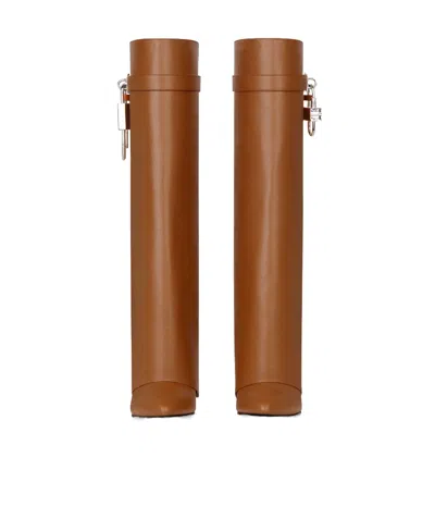 Givenchy Leather Shark Lock Knee High Boots 90 In Brown