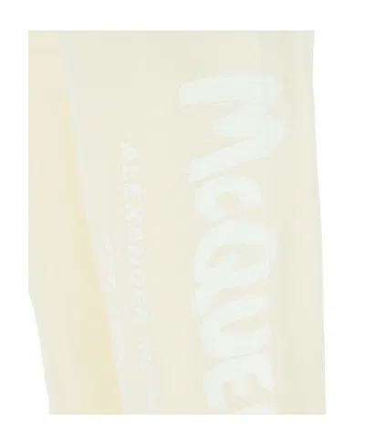 Alexander Mcqueen Graffiti Print Cotton Joggers In Beige