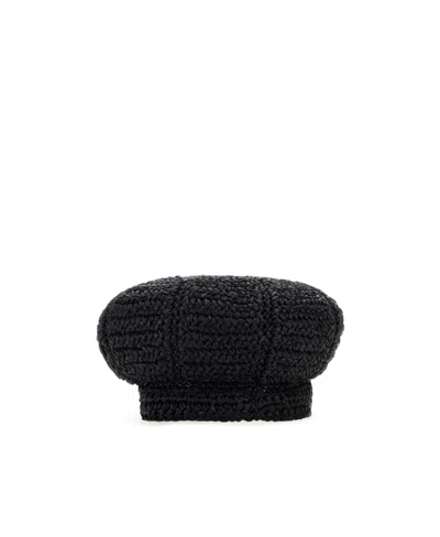 Prada Cappello Woven Viscose Flat Cap In Black