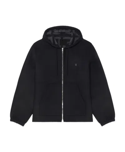 Givenchy Zipped Hoodie In Wool With 4g Detail In Black
