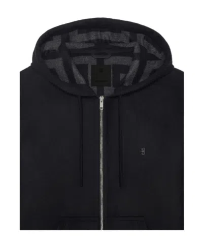 Givenchy Zipped Hoodie In Wool With 4g Detail In Black