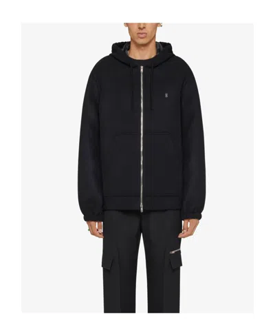 Givenchy Zipped Hoodie In Wool With 4g Detail In Black