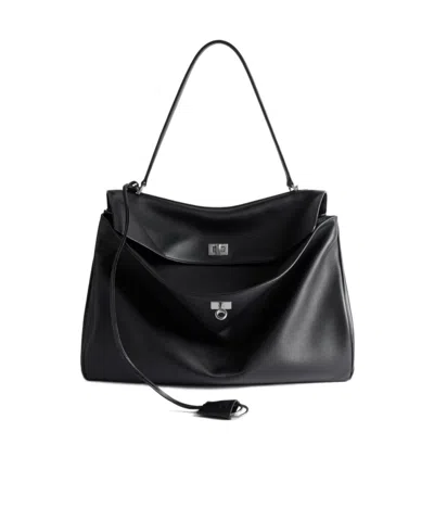 Balenciaga Large Hourglass Soft Tote Bag In Black