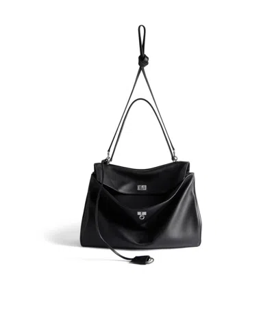 Balenciaga Large Hourglass Soft Tote Bag In Black