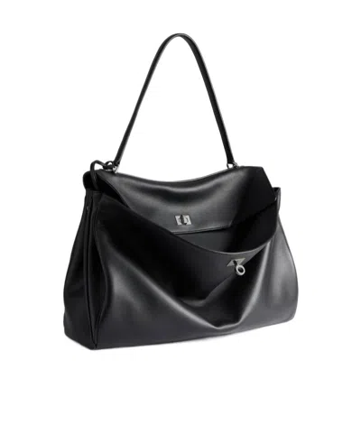 Balenciaga Large Hourglass Soft Tote Bag In Black