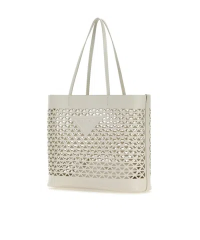 Prada Large Perforated Leather Tote In White
