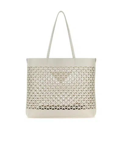 Prada Large Perforated Leather Tote In White