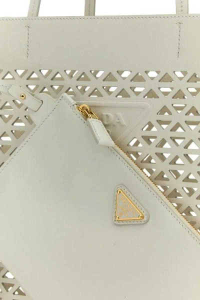 Prada Large Perforated Leather Tote In White