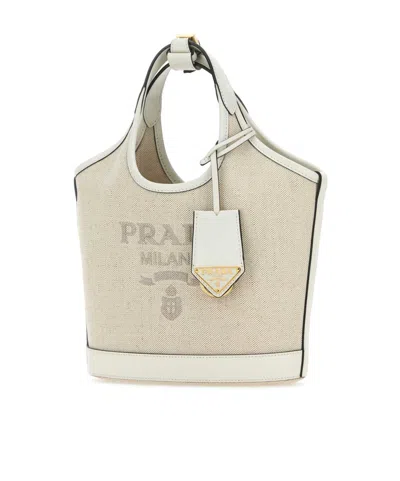 Prada Textured Fabric Shoulder Bag With Top Handle In Neutral