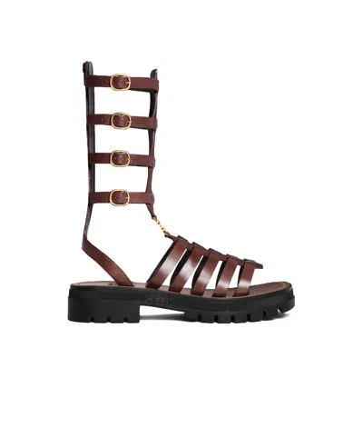 Celine Clea Triomphe Medium Sandals In Brown