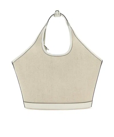 Prada Canvas Top Handle Shoulder Bag In Tan / White