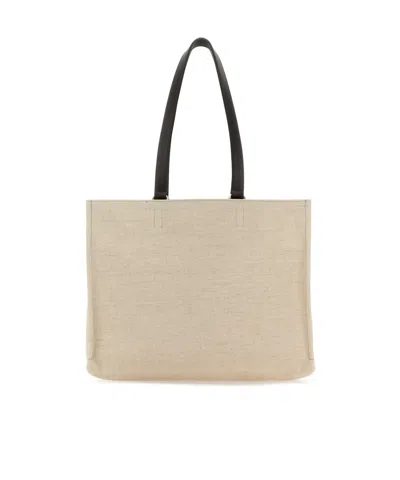 Ferragamo Canvas Shopping Bag Leather Handles In Nude