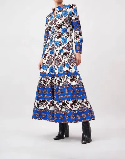Beyond By Vera Sissi Tiered Maxi Dress In Atlas Cobalt In Multi
